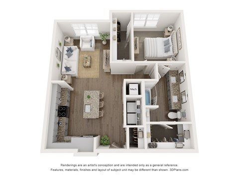 Floor plan for 1 bed, 1 bath, 905 sqft